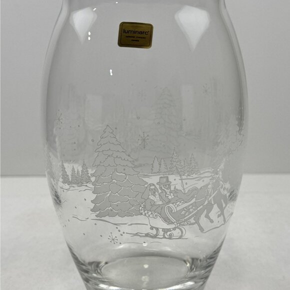 Vintage Luminarc 1998 Avon Happy Holidays Glass Vase 8.5" Winter Scene France - Picture 4 of 15